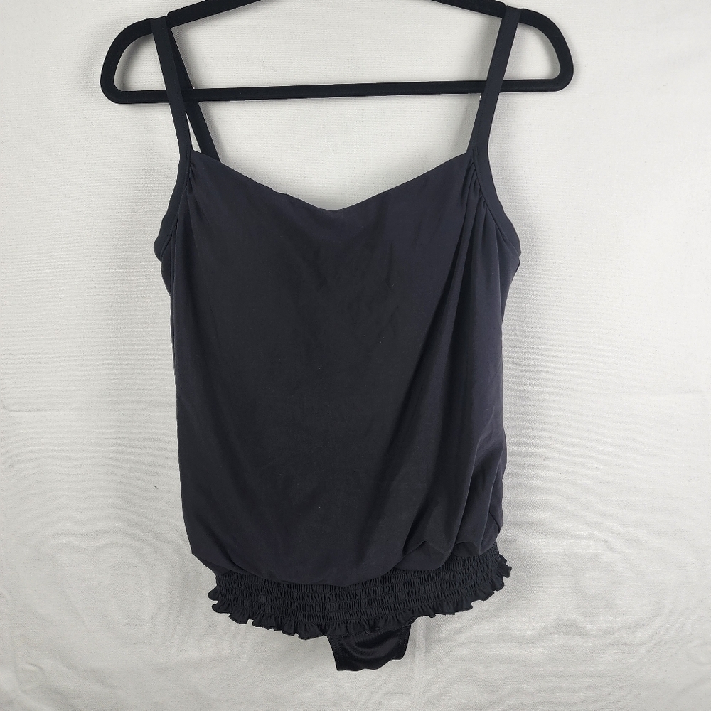 Miraclesuit Blouson Smocked Waist One Piece Swimsuit‎ Black Size 10